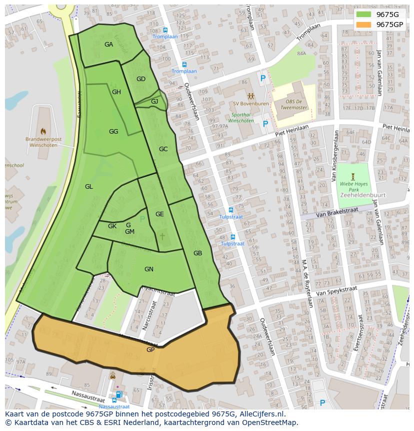 Afbeelding van het postcodegebied 9675 GP op de kaart.