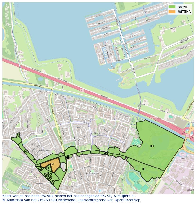 Afbeelding van het postcodegebied 9675 HA op de kaart.