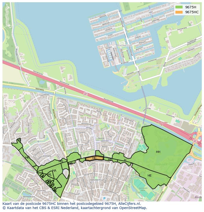 Afbeelding van het postcodegebied 9675 HC op de kaart.