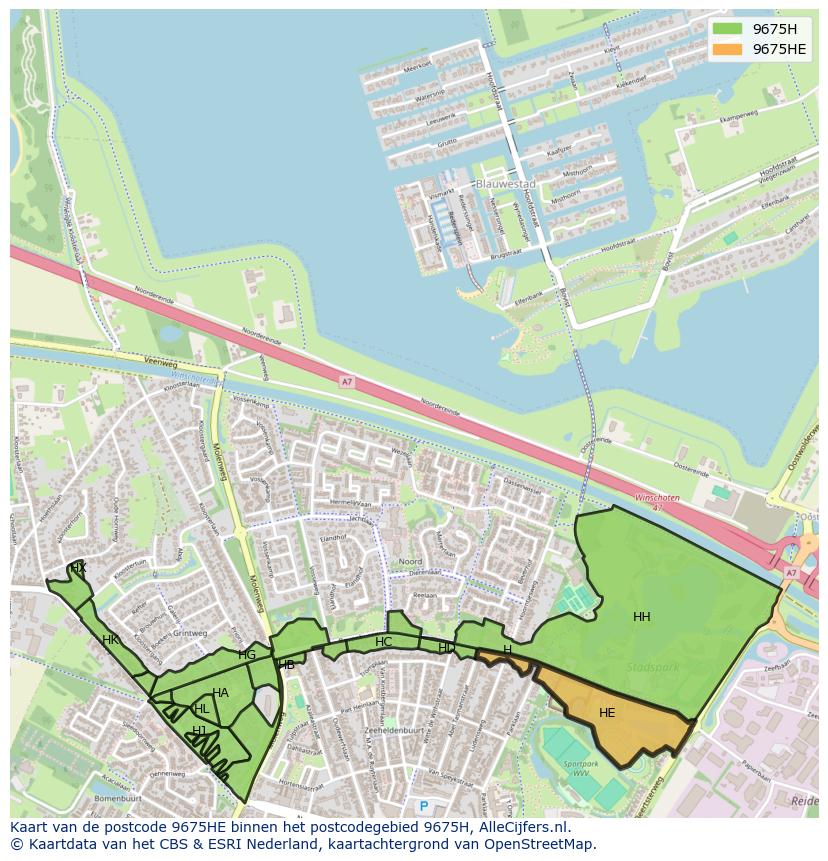 Afbeelding van het postcodegebied 9675 HE op de kaart.