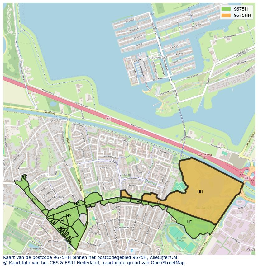Afbeelding van het postcodegebied 9675 HH op de kaart.