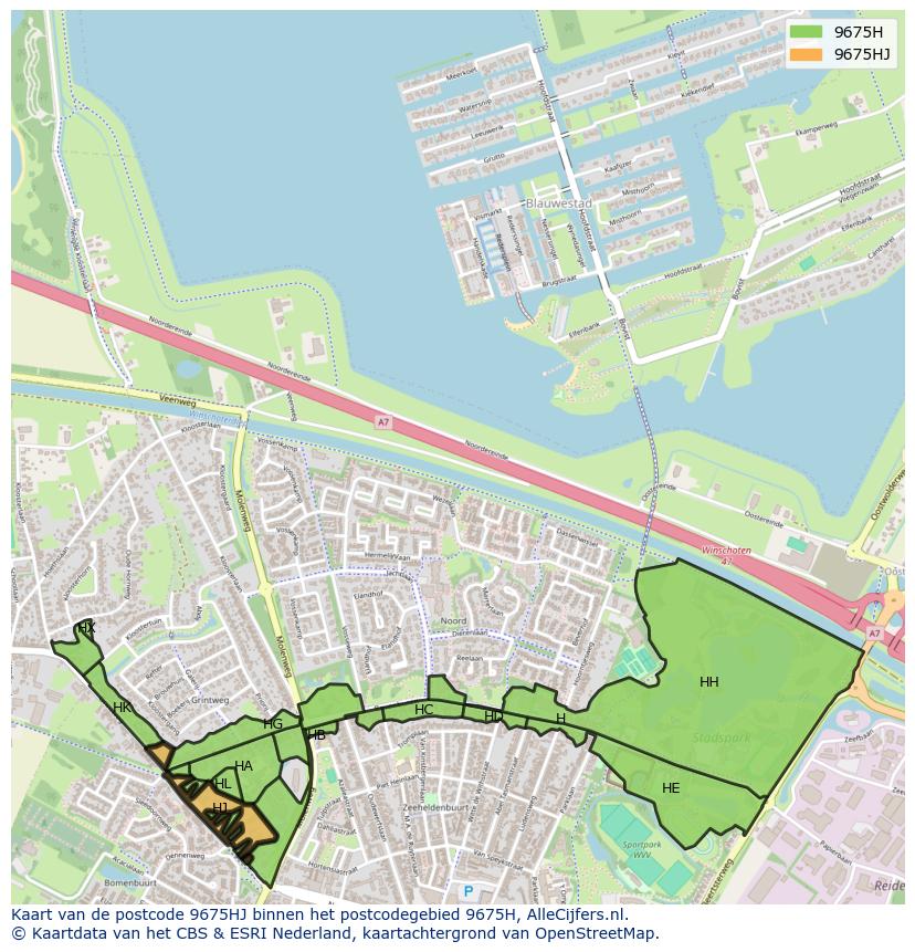 Afbeelding van het postcodegebied 9675 HJ op de kaart.