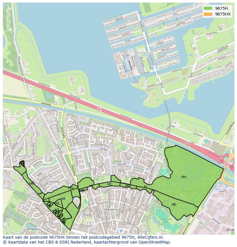 Afbeelding van het postcodegebied 9675 HX op de kaart.