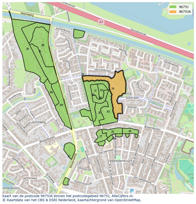 Afbeelding van het postcodegebied 9675 JA op de kaart.