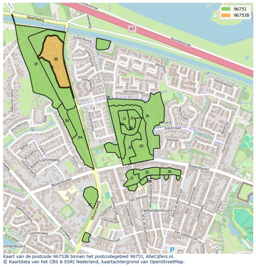 Afbeelding van het postcodegebied 9675 JB op de kaart.