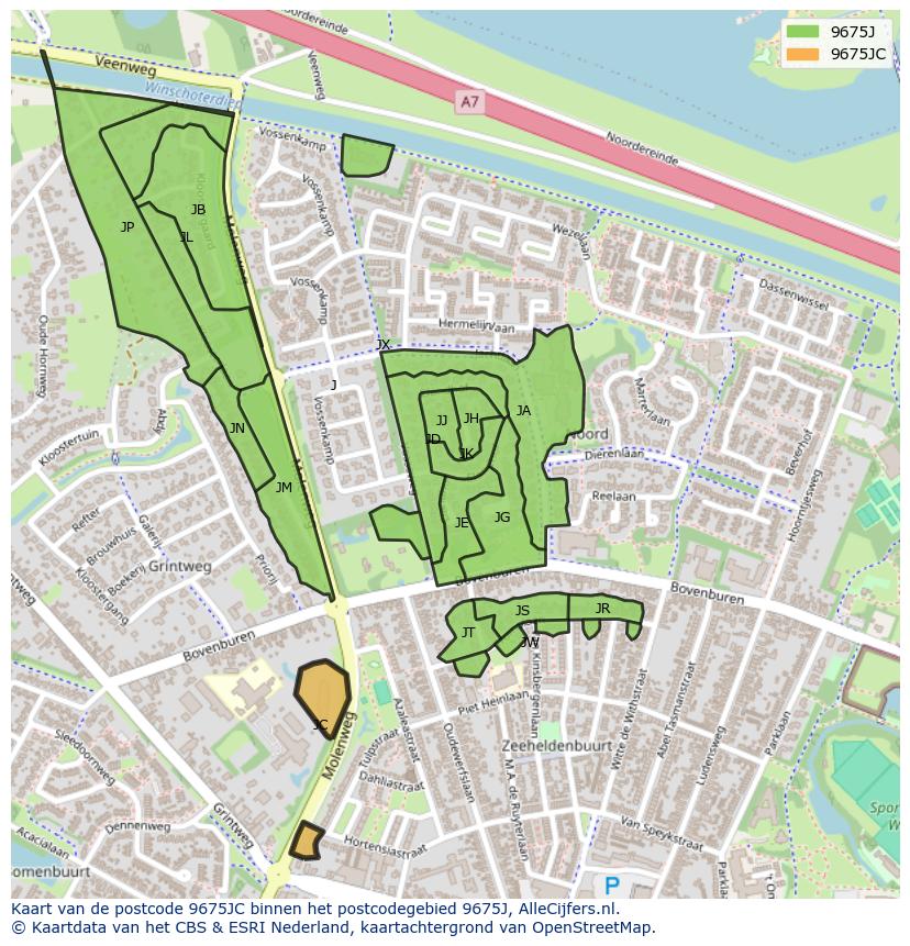 Afbeelding van het postcodegebied 9675 JC op de kaart.