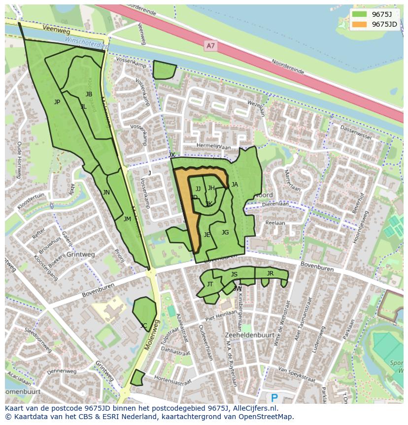 Afbeelding van het postcodegebied 9675 JD op de kaart.