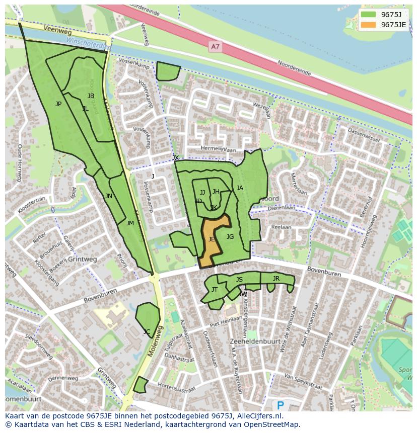 Afbeelding van het postcodegebied 9675 JE op de kaart.