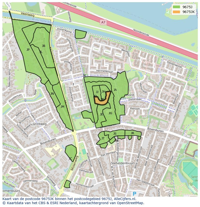Afbeelding van het postcodegebied 9675 JK op de kaart.