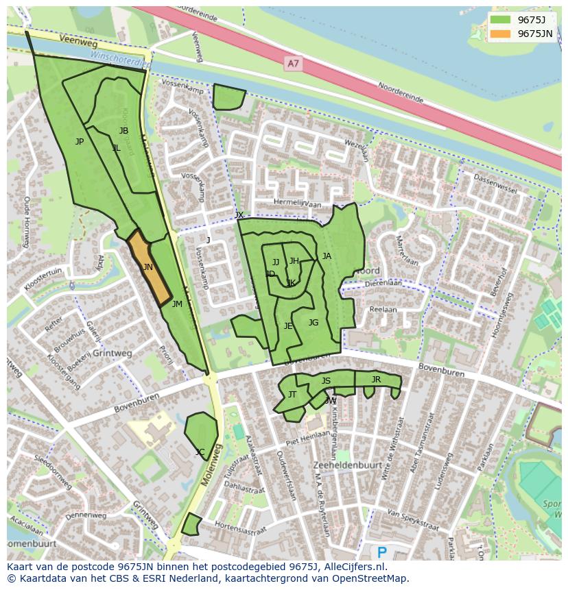 Afbeelding van het postcodegebied 9675 JN op de kaart.