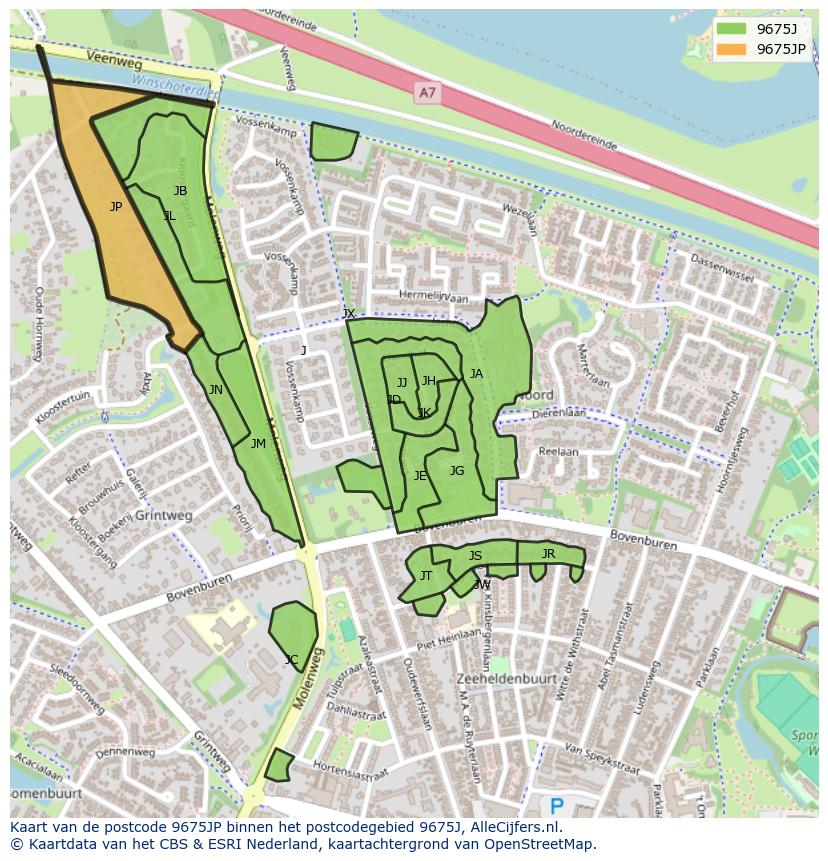 Afbeelding van het postcodegebied 9675 JP op de kaart.