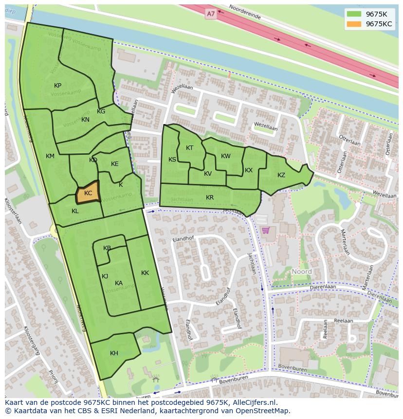 Afbeelding van het postcodegebied 9675 KC op de kaart.