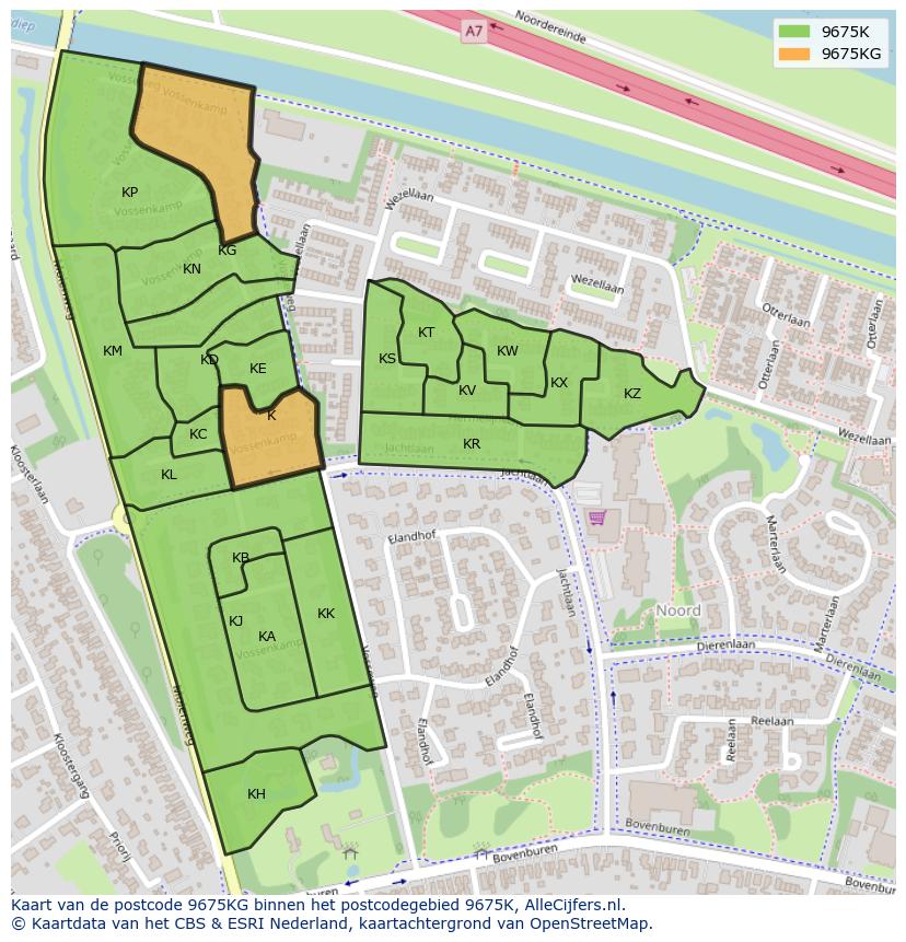 Afbeelding van het postcodegebied 9675 KG op de kaart.