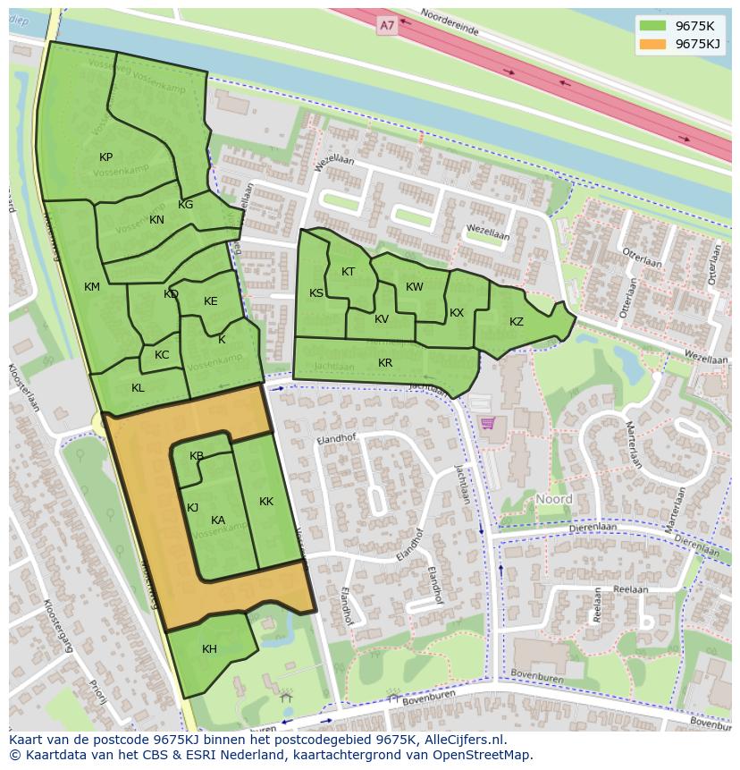Afbeelding van het postcodegebied 9675 KJ op de kaart.
