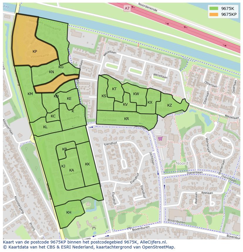 Afbeelding van het postcodegebied 9675 KP op de kaart.