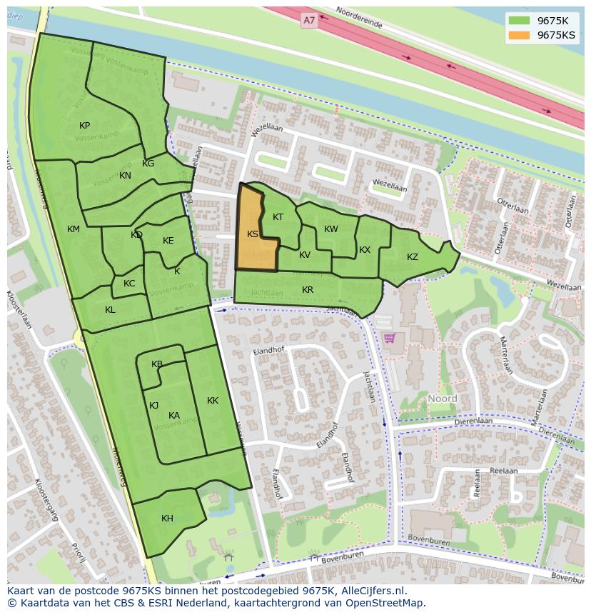Afbeelding van het postcodegebied 9675 KS op de kaart.