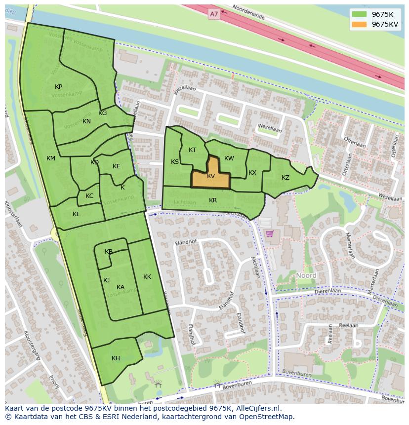 Afbeelding van het postcodegebied 9675 KV op de kaart.