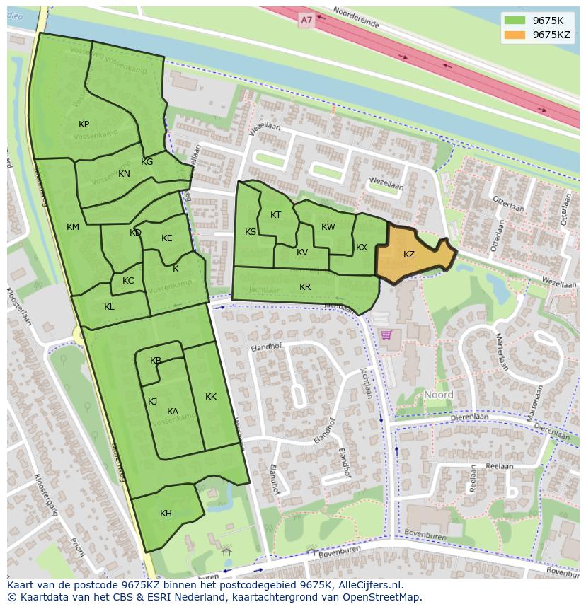 Afbeelding van het postcodegebied 9675 KZ op de kaart.