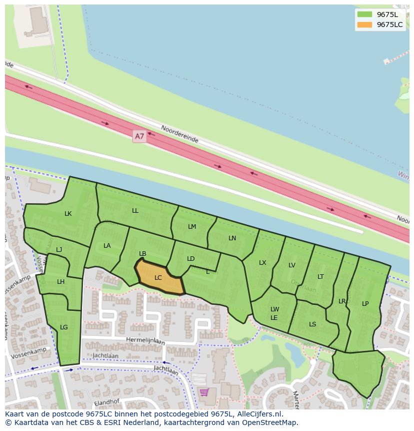 Afbeelding van het postcodegebied 9675 LC op de kaart.