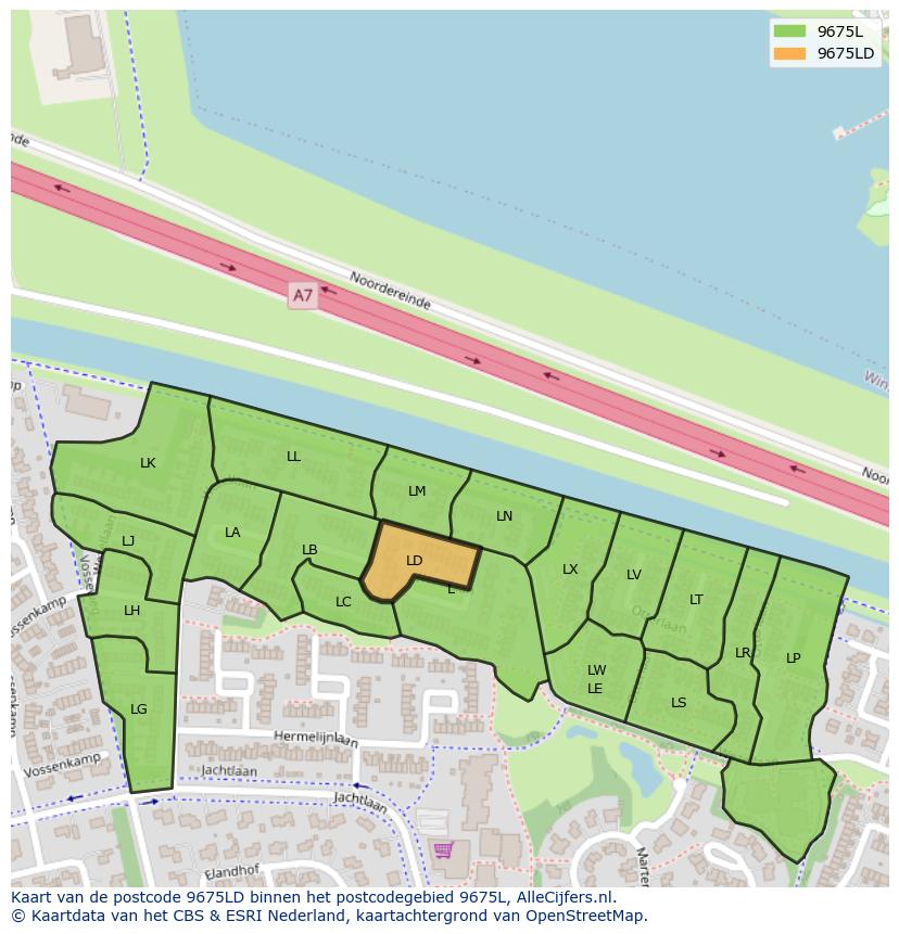 Afbeelding van het postcodegebied 9675 LD op de kaart.