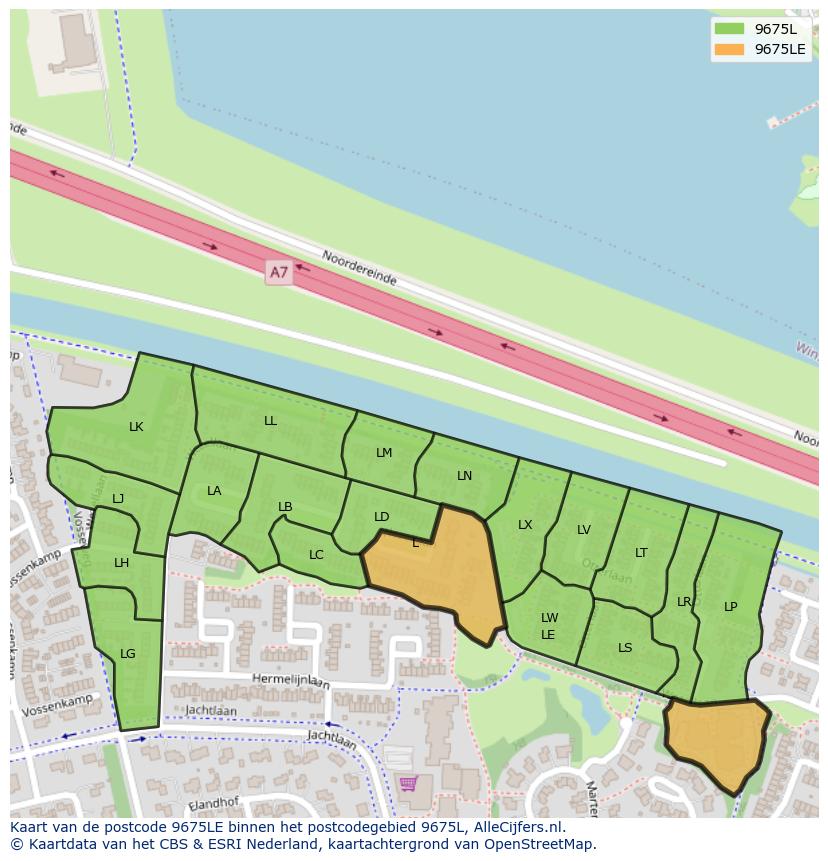 Afbeelding van het postcodegebied 9675 LE op de kaart.