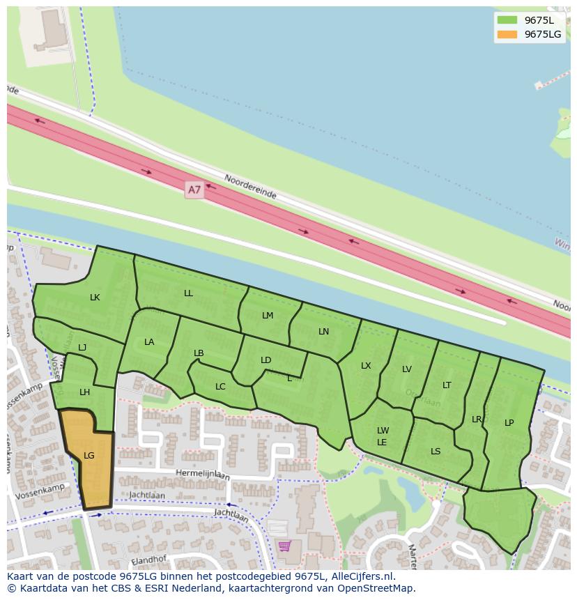 Afbeelding van het postcodegebied 9675 LG op de kaart.
