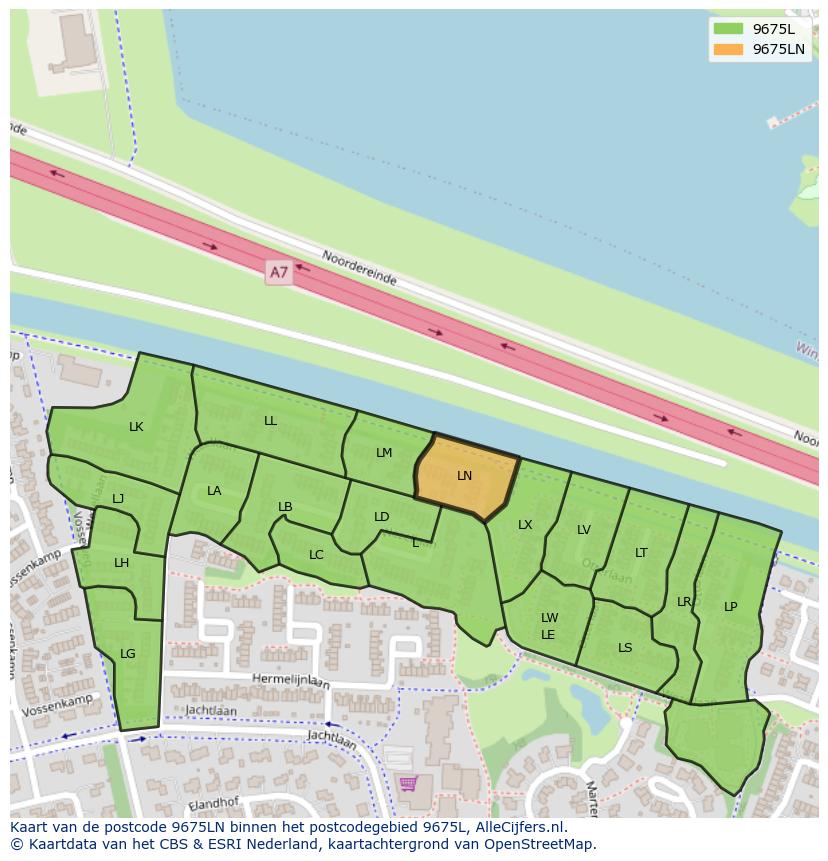 Afbeelding van het postcodegebied 9675 LN op de kaart.