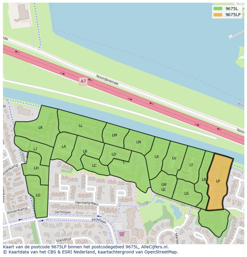 Afbeelding van het postcodegebied 9675 LP op de kaart.