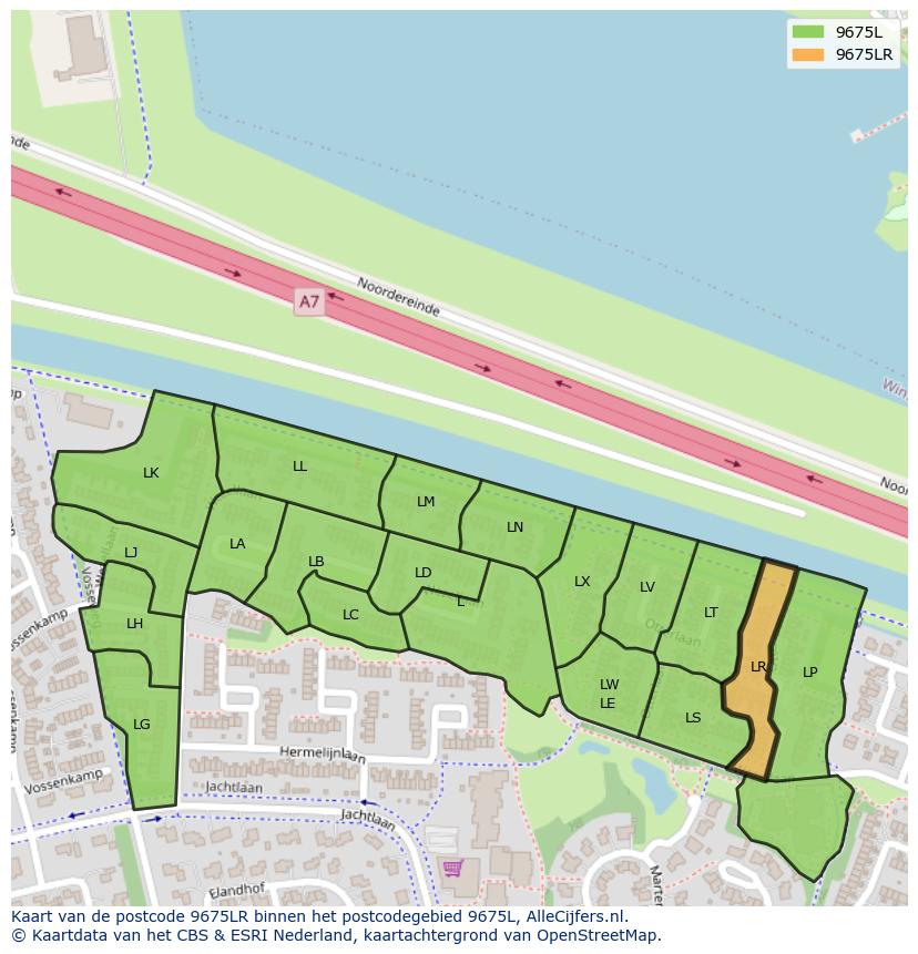 Afbeelding van het postcodegebied 9675 LR op de kaart.