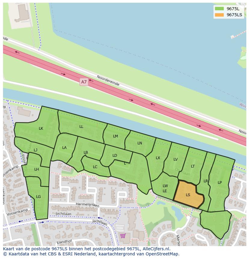 Afbeelding van het postcodegebied 9675 LS op de kaart.