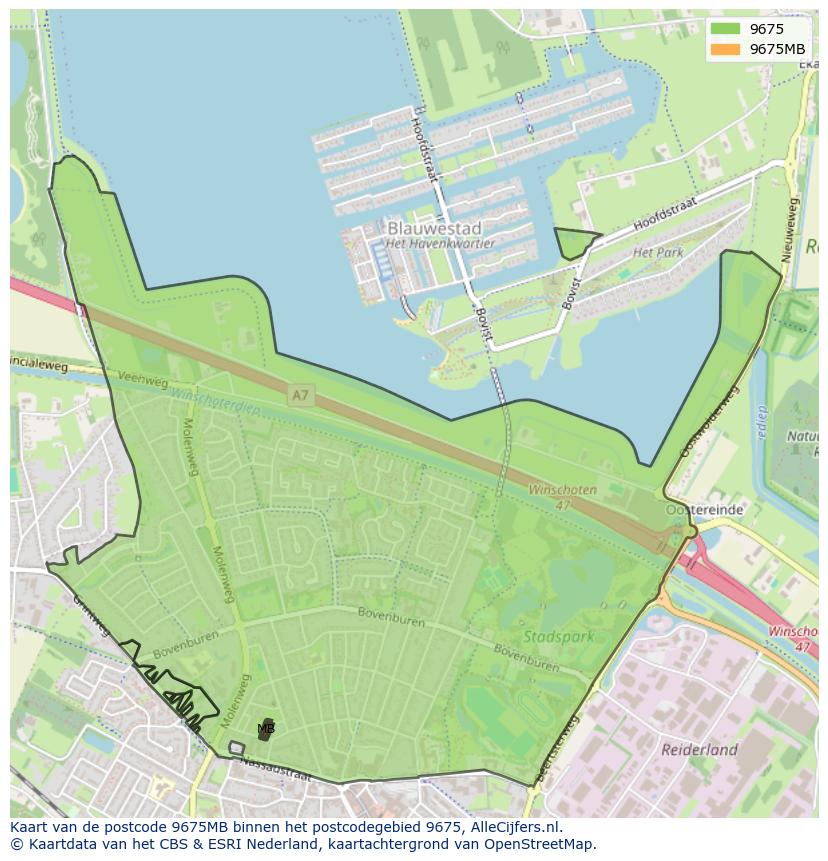 Afbeelding van het postcodegebied 9675 MB op de kaart.