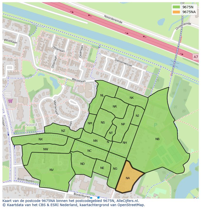 Afbeelding van het postcodegebied 9675 NA op de kaart.