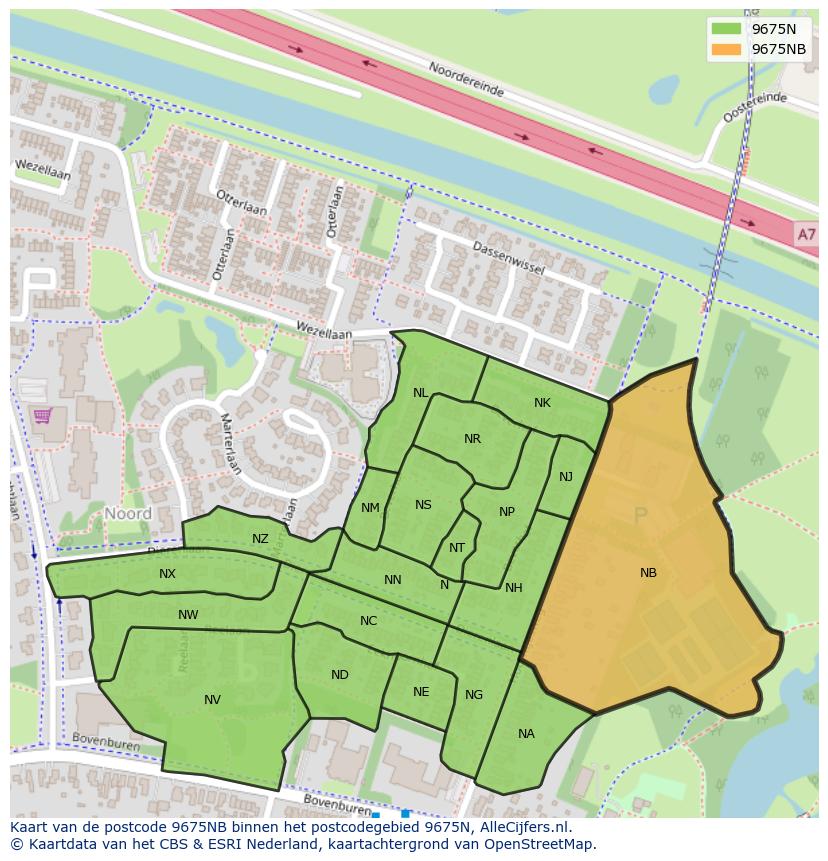 Afbeelding van het postcodegebied 9675 NB op de kaart.