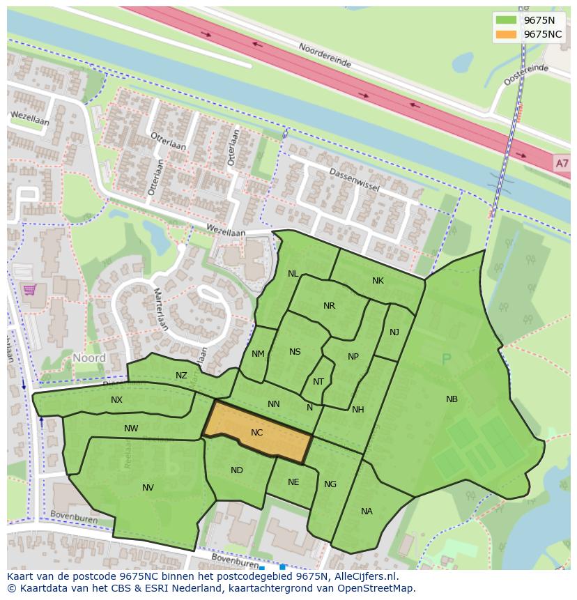 Afbeelding van het postcodegebied 9675 NC op de kaart.