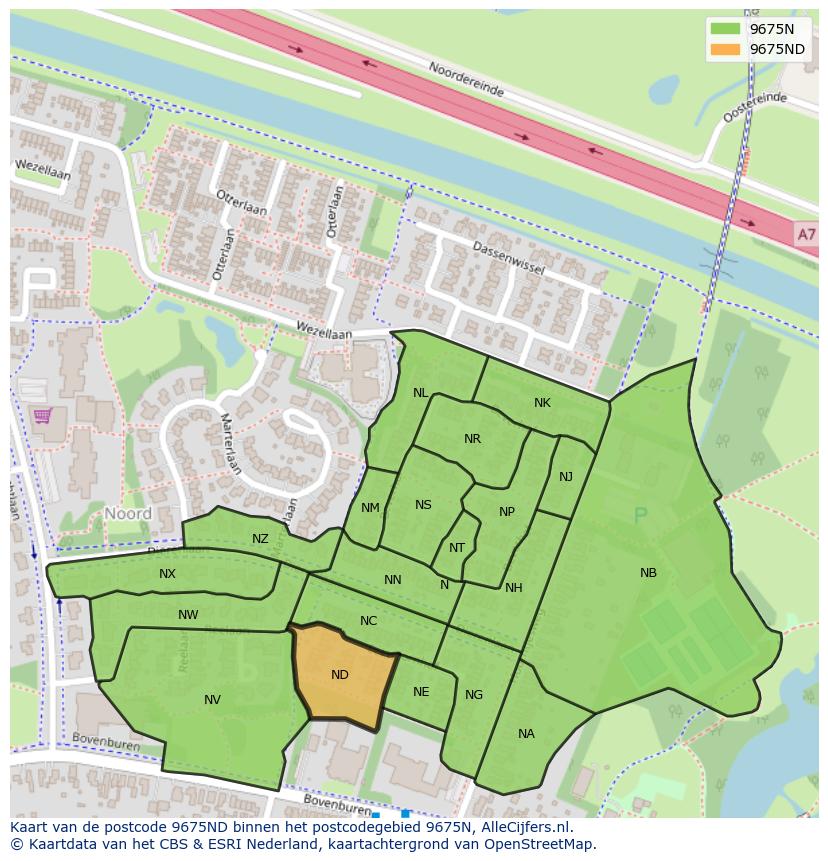 Afbeelding van het postcodegebied 9675 ND op de kaart.