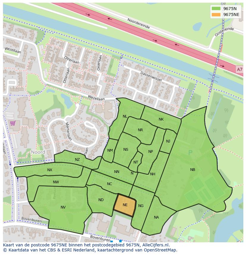 Afbeelding van het postcodegebied 9675 NE op de kaart.
