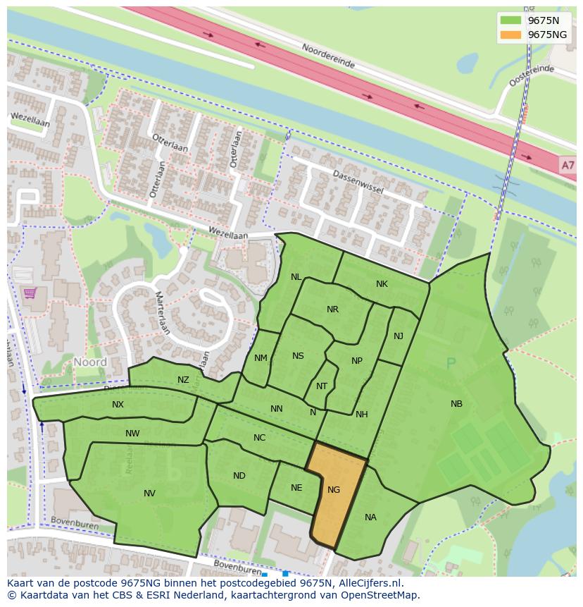 Afbeelding van het postcodegebied 9675 NG op de kaart.