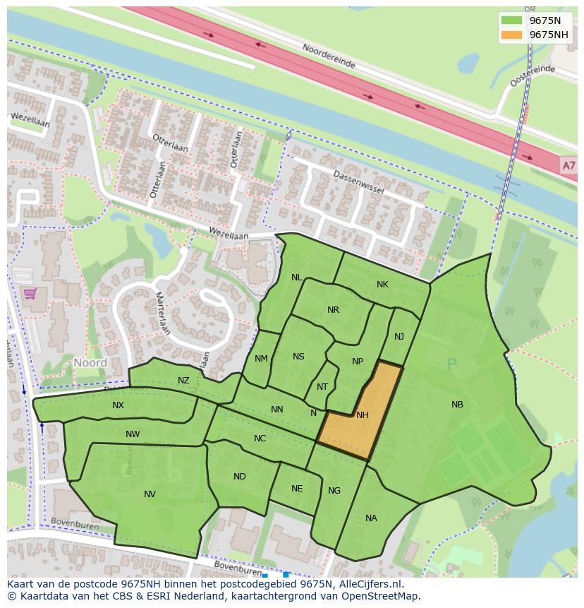 Afbeelding van het postcodegebied 9675 NH op de kaart.