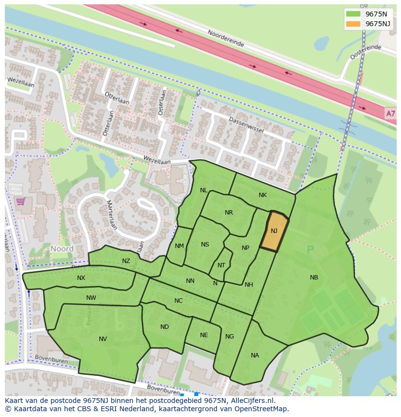 Afbeelding van het postcodegebied 9675 NJ op de kaart.