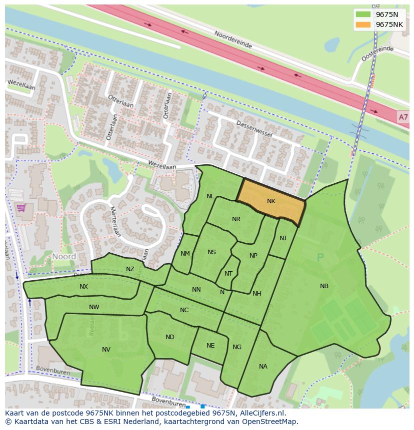 Afbeelding van het postcodegebied 9675 NK op de kaart.