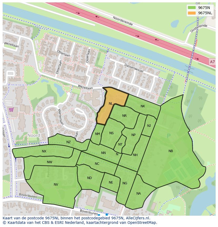 Afbeelding van het postcodegebied 9675 NL op de kaart.