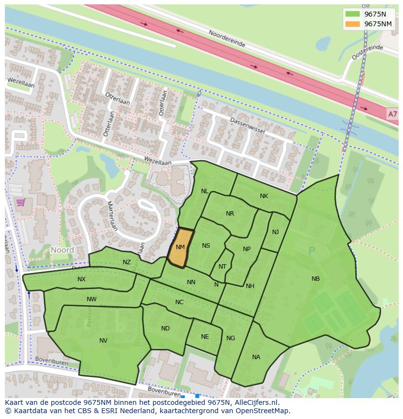 Afbeelding van het postcodegebied 9675 NM op de kaart.