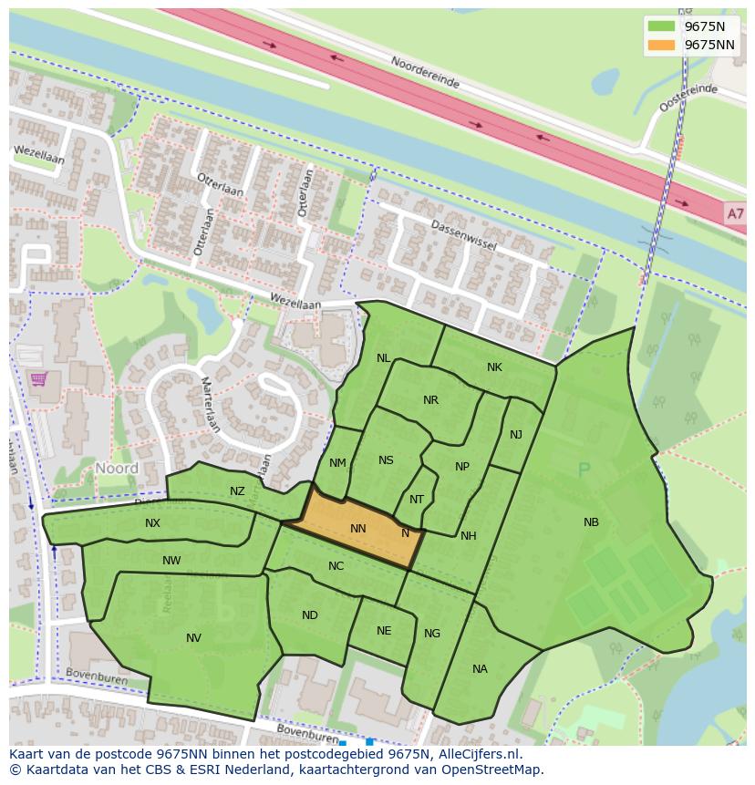 Afbeelding van het postcodegebied 9675 NN op de kaart.