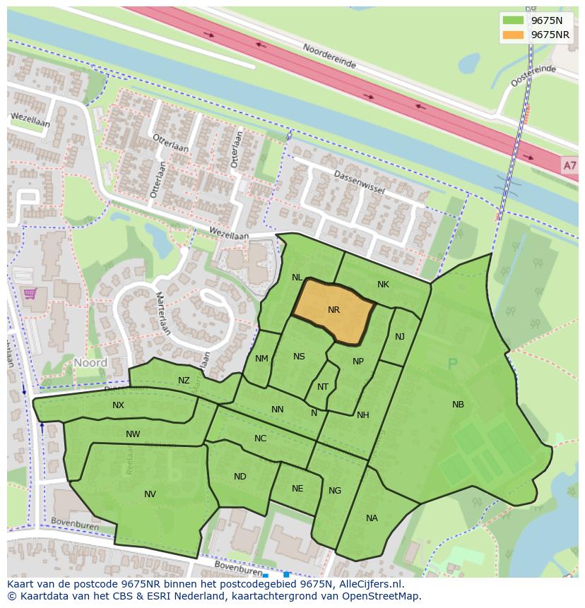 Afbeelding van het postcodegebied 9675 NR op de kaart.