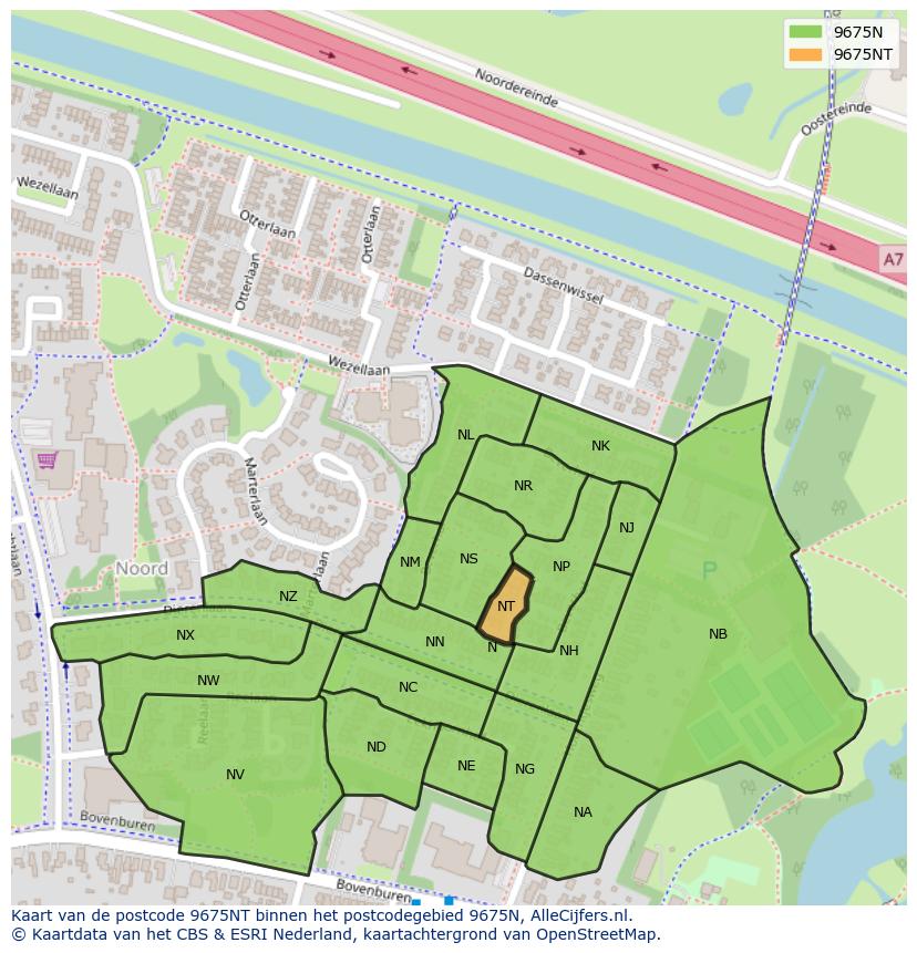 Afbeelding van het postcodegebied 9675 NT op de kaart.