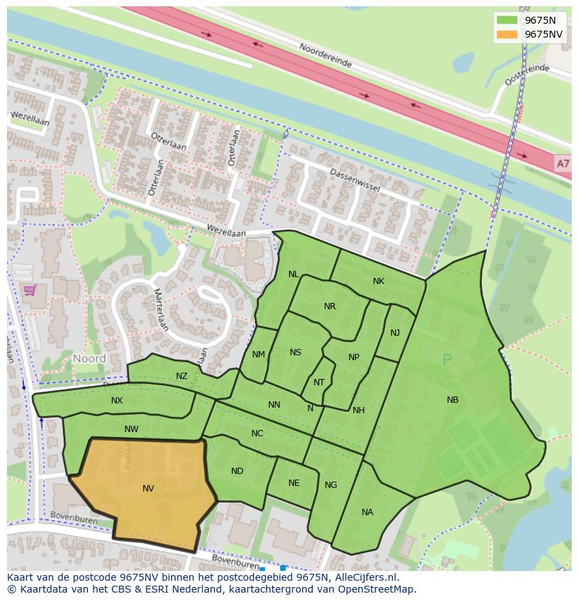 Afbeelding van het postcodegebied 9675 NV op de kaart.