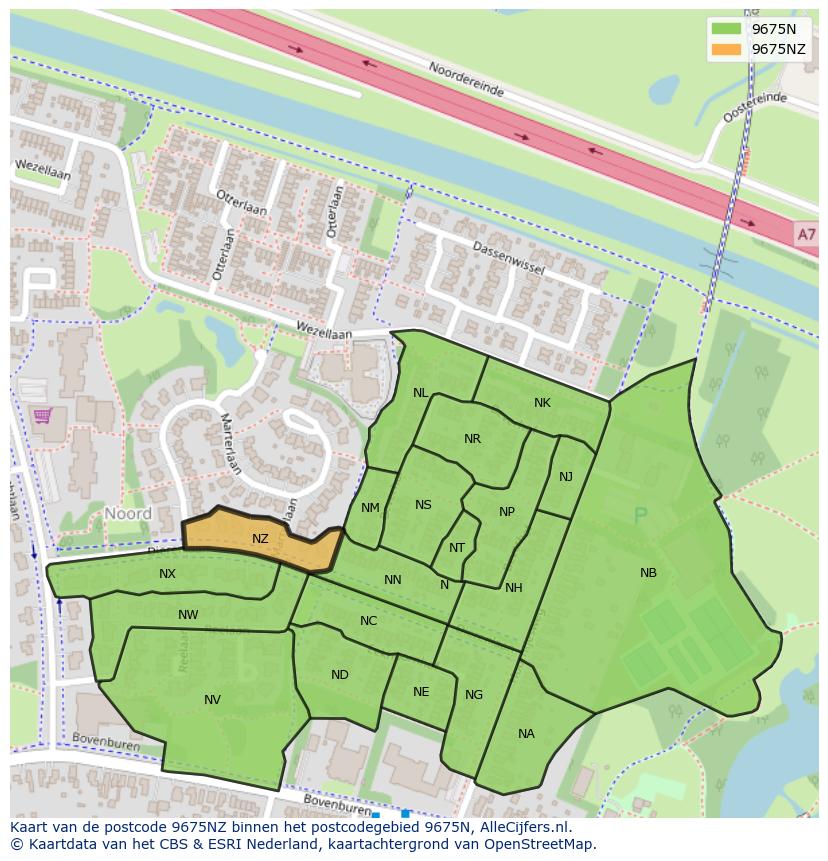 Afbeelding van het postcodegebied 9675 NZ op de kaart.