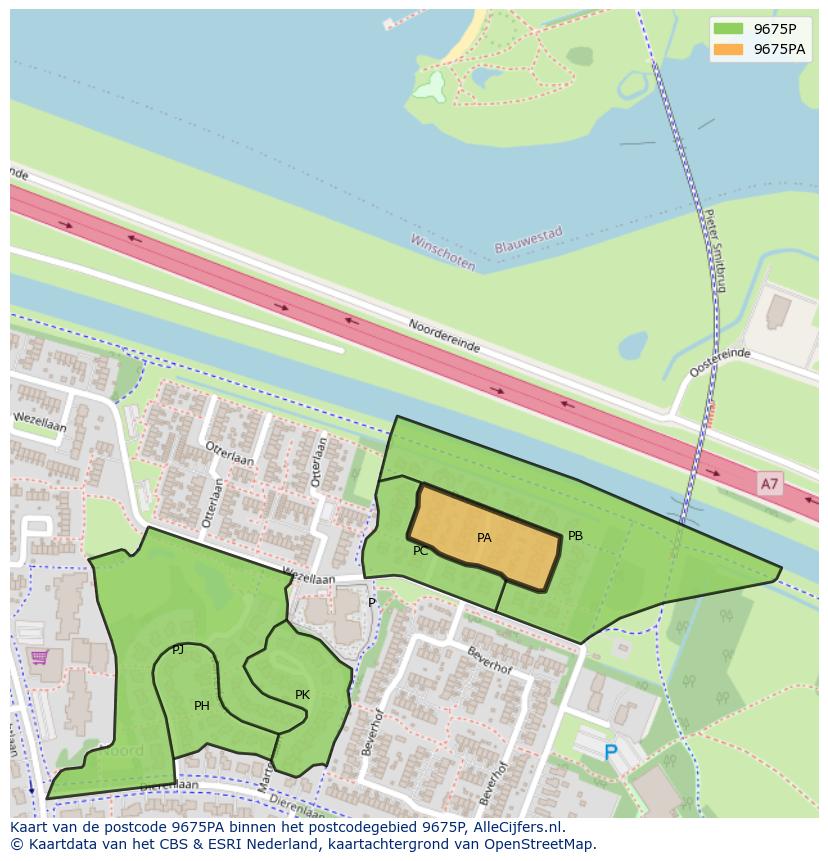 Afbeelding van het postcodegebied 9675 PA op de kaart.
