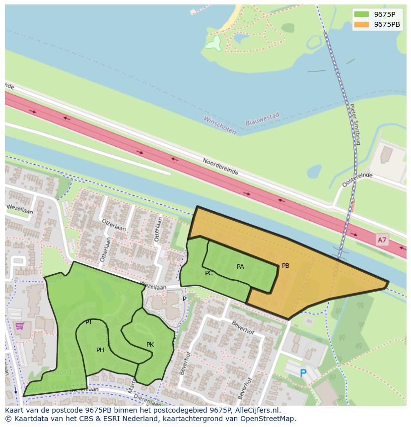 Afbeelding van het postcodegebied 9675 PB op de kaart.