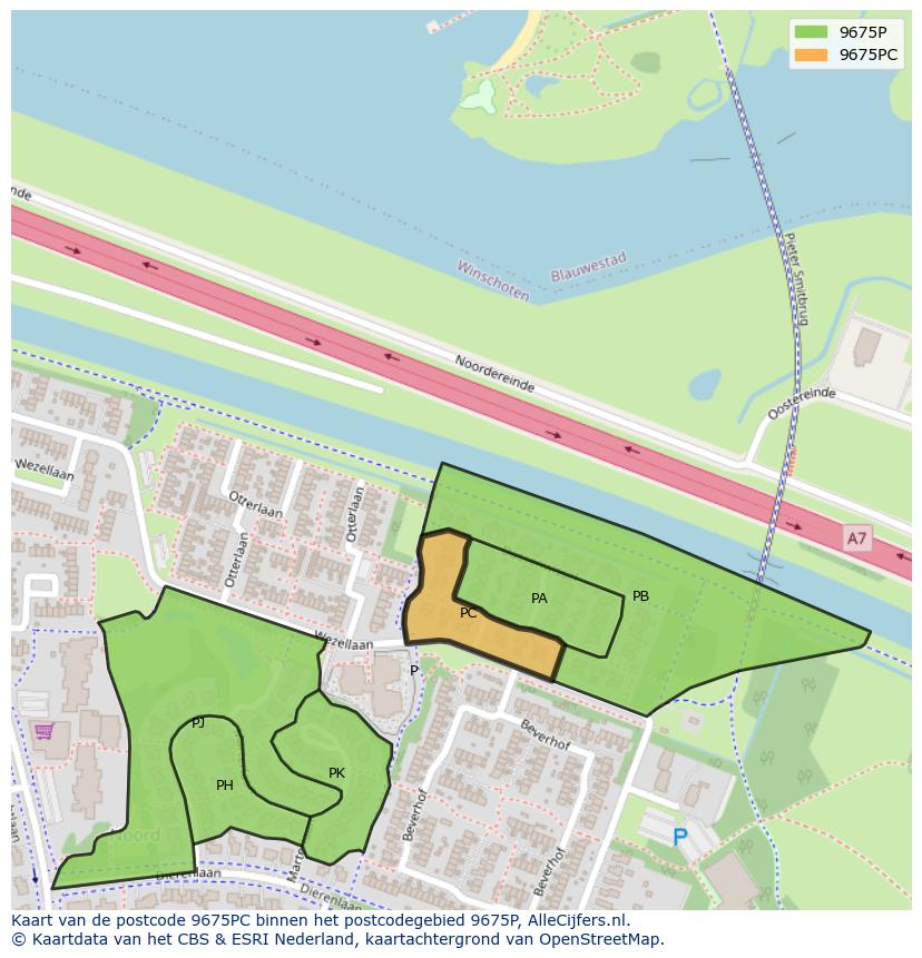 Afbeelding van het postcodegebied 9675 PC op de kaart.